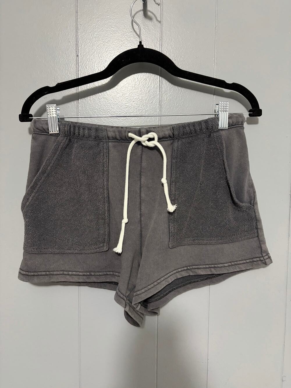Aerie Dark Gray Terry Cloth Reverse Pockets Pull On Loungewear Sweat Shorts S